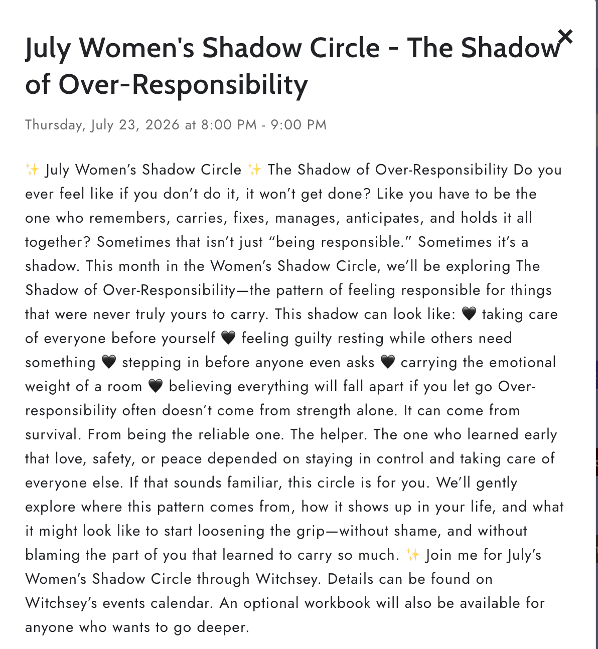 THE SHADOW OF OVER-RESPONSIBILITY WORKBOOK